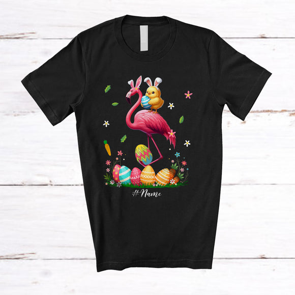 MacnyStore - Personalized Custom Name Chick Ridding Flamingo; Amazing Easter Eggs Hunting; Family T-Shirt