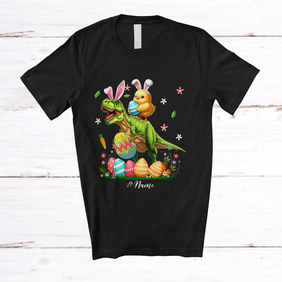 MacnyStore - Personalized Custom Name Chick Ridding T-Rex; Amazing Easter Eggs Hunting; Family T-Shirt