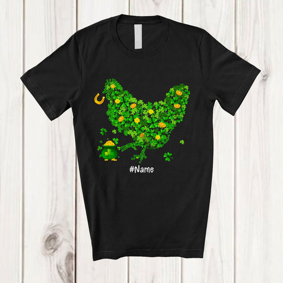 MacnyStore - Personalized Custom Name Chicken Shape Shamrock; Adorable St. Patrick's Day Gold Pot; Farmer T-Shirt