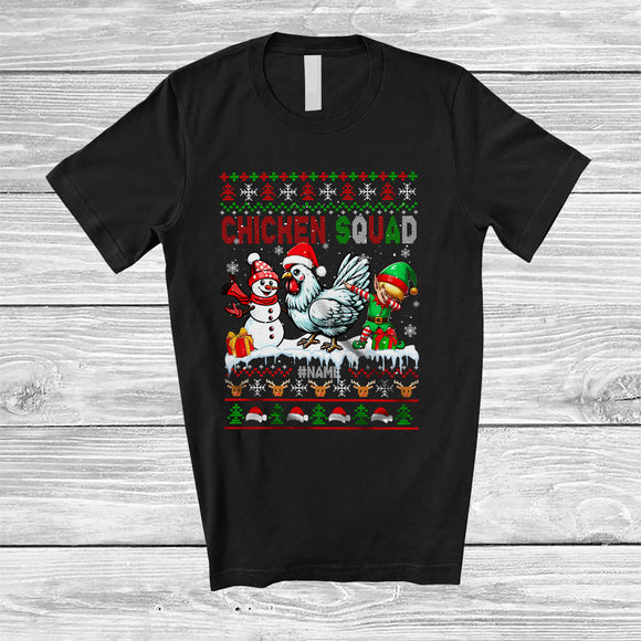 MacnyStore - Personalized Custom Name Chicken Squad; Amazing Christmas Sweater Snowman Dabbing Elf; Animal T-Shirt