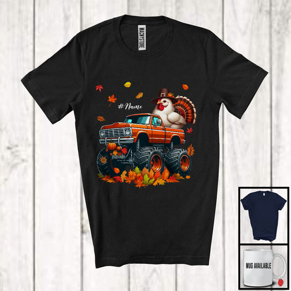 MacnyStore - Personalized Custom Name Chicken Turkey On Monster Truck; Joyful Thanksgiving Fall Leaf T-Shirt