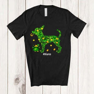 MacnyStore - Personalized Custom Name Chihuahua Shape Shamrock; Adorable St. Patrick's Day Gold Pot; Dog T-Shirt