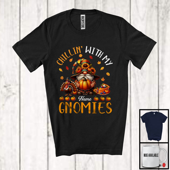 MacnyStore - Personalized Custom Name Chillin' With My Gnomies, Amazing Thanksgiving Gnomes Turkey Pie T-Shirt
