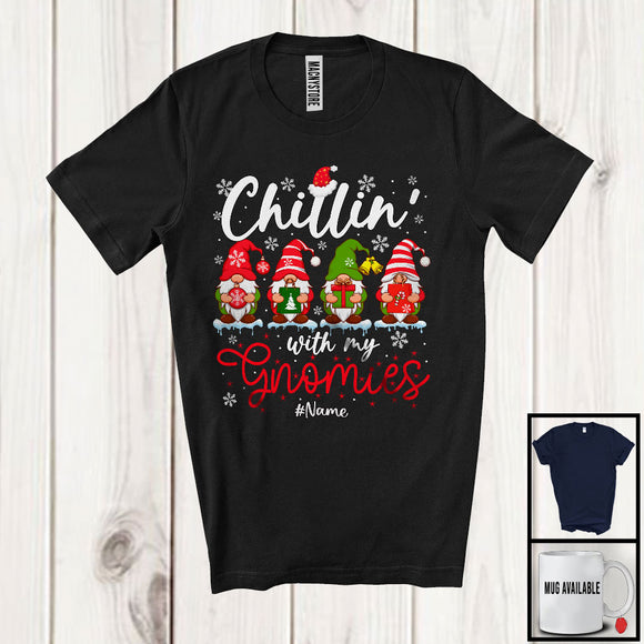 MacnyStore - Personalized Custom Name Chillin' With My Gnomies; Amusing Christmas Four Gnomes T-Shirt