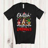 MacnyStore - Personalized Custom Name Chillin' With My Gnomies; Amusing Christmas Leopard Plaid Three Gnomes T-Shirt