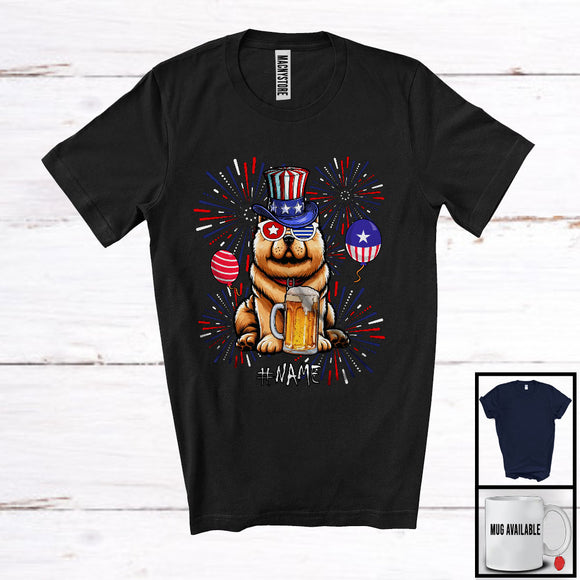 MacnyStore - Personalized Custom Name Chow Chow Drinking Beer, Lovely 4th Of July Fireworks, Patriotic T-Shirt