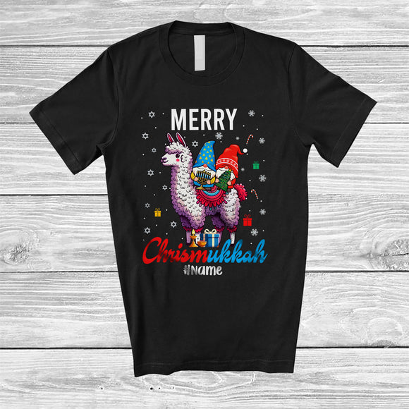 MacnyStore - Personalized Custom Name Chrismukkah; Amazing Christmas Hanukkah Two Gnomes On Llama T-Shirt