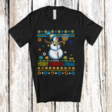 MacnyStore - Personalized Custom Name Chrismukkah; Joyful Christmas Hanukkah Sweater Snowman With Menorah T-Shirt