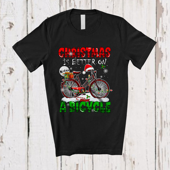 MacnyStore - Personalized Custom Name Christmas Is Better On A Bicycle; Amazing X-mas Lights Snow Plaid T-Shirt