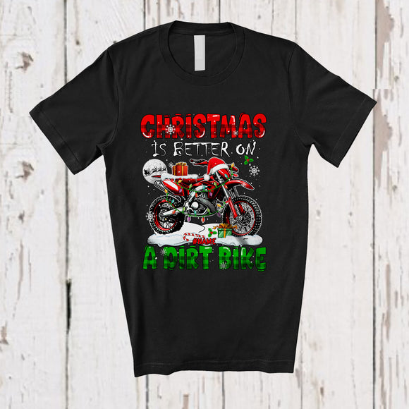 MacnyStore - Personalized Custom Name Christmas Is Better On A Dirt Bike; Amazing X-mas Lights Snow Plaid T-Shirt