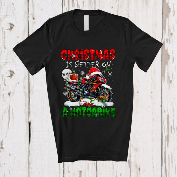 MacnyStore - Personalized Custom Name Christmas Is Better On A Motorbike; Amazing X-mas Lights Snow Plaid T-Shirt