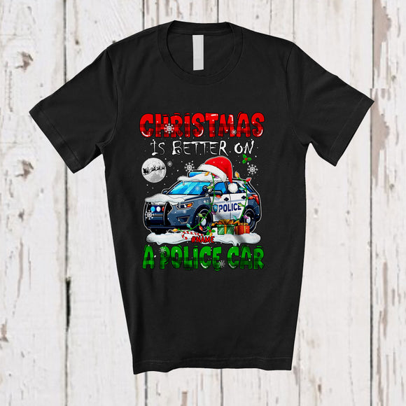 MacnyStore - Personalized Custom Name Christmas Is Better On A Police Car; Amazing X-mas Lights Snow Plaid T-Shirt