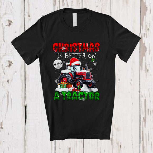 MacnyStore - Personalized Custom Name Christmas Is Better On A Tractor; Amazing X-mas Lights Snow Plaid T-Shirt