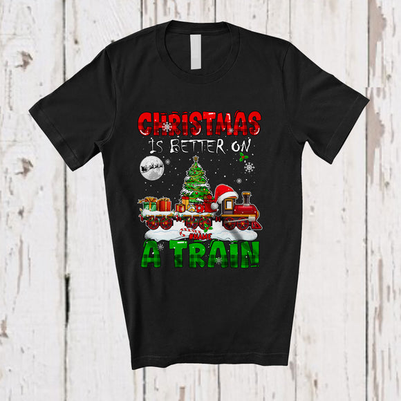 MacnyStore - Personalized Custom Name Christmas Is Better On A Train; Amazing X-mas Lights Snow Plaid T-Shirt