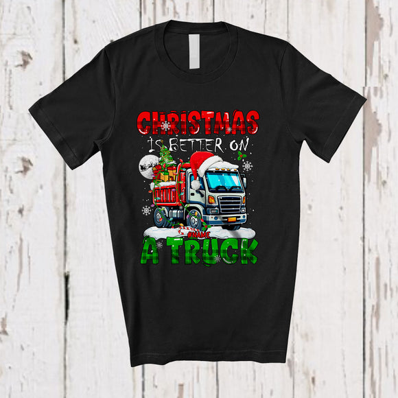 MacnyStore - Personalized Custom Name Christmas Is Better On A Truck; Amazing X-mas Lights Snow Plaid T-Shirt