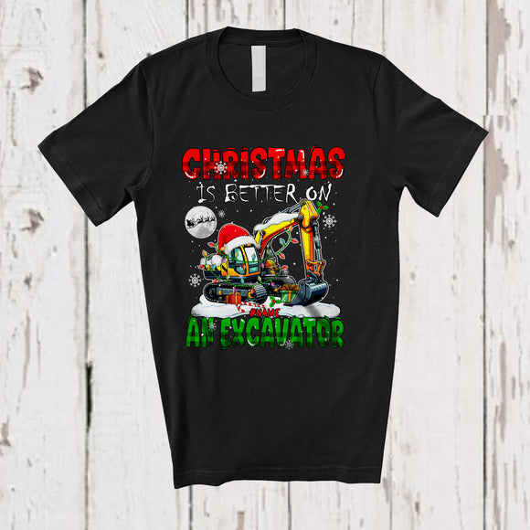 MacnyStore - Personalized Custom Name Christmas Is Better On An Excavator; Amazing X-mas Lights Snow Plaid T-Shirt