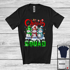 MacnyStore - Personalized Custom Name Christmas Squad; Adorable X-mas Tree Three Snowman; Family Group T-Shirt