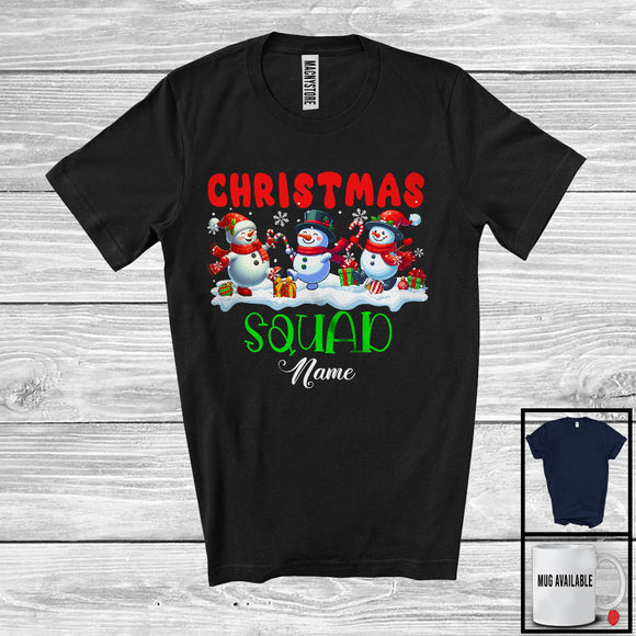 MacnyStore - Personalized Custom Name Christmas Squad; Joyful Three X-mas Snowman Dancing; Family Group T-Shirt