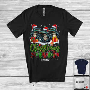 MacnyStore - Personalized Custom Name Christmas Squad; Lovely Plaid Three Santa Alligators; Animal Lover T-Shirt