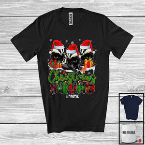 MacnyStore - Personalized Custom Name Christmas Squad; Lovely Plaid Three Santa Badgers; Animal Lover T-Shirt