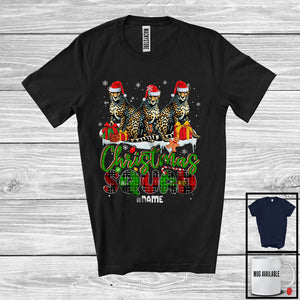 MacnyStore - Personalized Custom Name Christmas Squad; Lovely Plaid Three Santa Cheetahs; Animal Lover T-Shirt