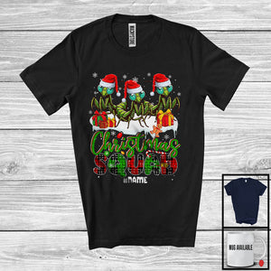 MacnyStore - Personalized Custom Name Christmas Squad; Lovely Plaid Three Santa Mantises; Animal Lover T-Shirt