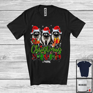 MacnyStore - Personalized Custom Name Christmas Squad; Lovely Plaid Three Santa Raccoons; Animal Lover T-Shirt