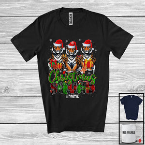 MacnyStore - Personalized Custom Name Christmas Squad; Lovely Plaid Three Santa Tigers; Animal Lover T-Shirt