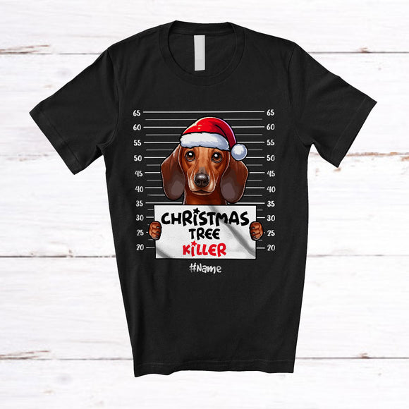 MacnyStore - Personalized Custom Name Christmas Tree Killer; Lovely Santa Dachshund Dog's Fault; Damage Tree T-Shirt