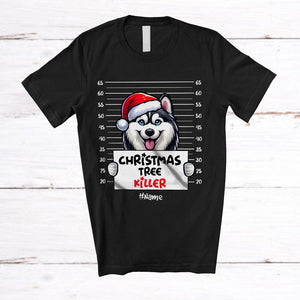 MacnyStore - Personalized Custom Name Christmas Tree Killer; Lovely Santa Husky Dog's Fault; Damage Tree T-Shirt