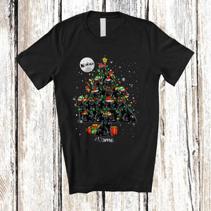 MacnyStore - Personalized Custom Name Christmas Tree Panther Animal; Awesome X-mas Lights Snowing; Family T-Shirt