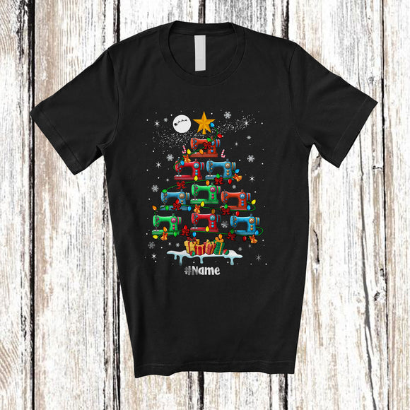 MacnyStore - Personalized Custom Name Christmas Tree Sewing Machines; Amusing Christmas Snow Sewing T-Shirt