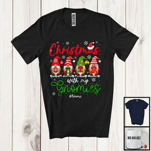 MacnyStore - Personalized Custom Name Christmas With My Gnomies; Amusing Christmas Four Gnomes T-Shirt