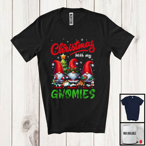 MacnyStore - Personalized Custom Name Christmas With My Gnomies; Joyful X-mas Three Gnomes; Snowing T-Shirt