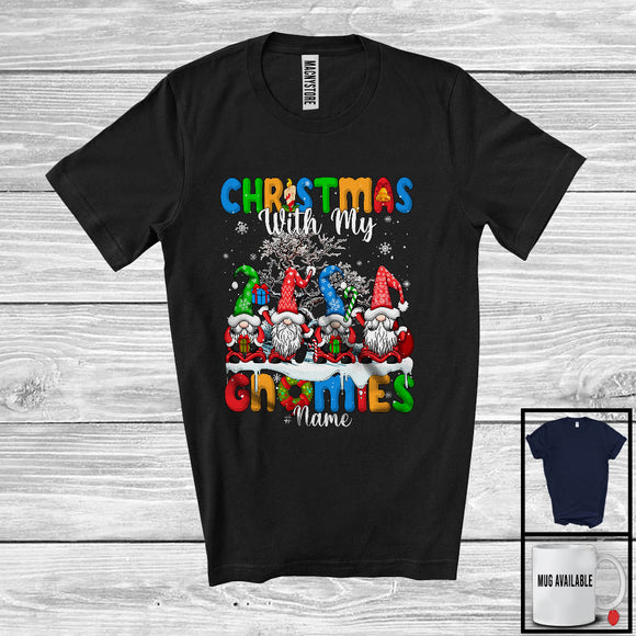 MacnyStore - Personalized Custom Name Christmas With My Gnomies, Lovely X-mas Tree Four Gnomes, Candy Cane T-Shirt