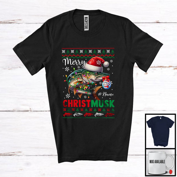 MacnyStore - Personalized Custom Name Christmusk; Merry Christmas Sweater Santa Muskellunge; Fishing T-Shirt