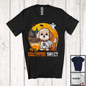 MacnyStore - Personalized Custom Name Cockapoo Sheet, Adorable Halloween Moon Boo Ghost Cockapoo T-Shirt