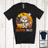 MacnyStore - Personalized Custom Name Cockapoo Sheet, Adorable Halloween Moon Boo Ghost Cockapoo T-Shirt