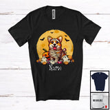 MacnyStore - Personalized Custom Name Corgi Mummy, Humorous Halloween Carved Pumpkins Boo Ghost T-Shirt