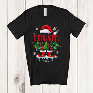 MacnyStore - Personalized Custom Name Cousin Claus Crew; Wonderful Christmas Lights Plaid Santa; Family T-Shirt