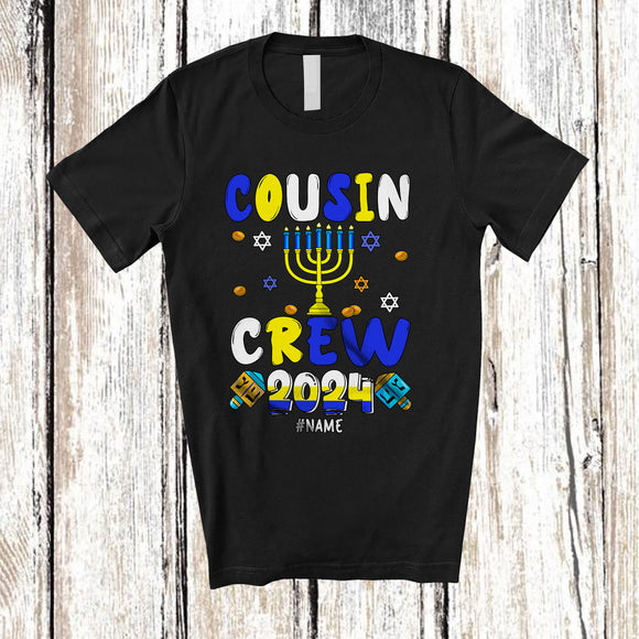 MacnyStore - Personalized Custom Name Cousin Crew 2024; Amazing Hanukkah Menorah Dreidel; Family T-Shirt