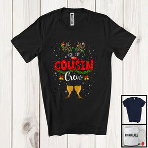 MacnyStore - Personalized Custom Name Cousin Crew; Amazing Christmas Plaid Reindeer; Family X-mas Group T-Shirt