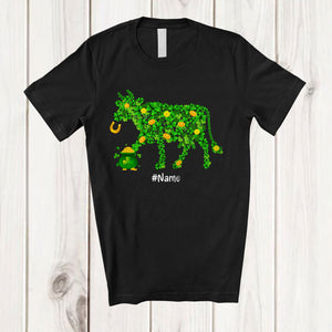 MacnyStore - Personalized Custom Name Cow Shape Shamrock; Adorable St. Patrick's Day Gold Pot; Farmer T-Shirt