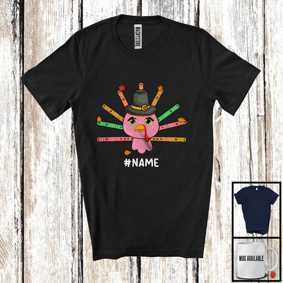 MacnyStore - Personalized Custom Name Cute Turkey Flute Tail; Joyful Thanksgiving Musical Instruments T-Shirt