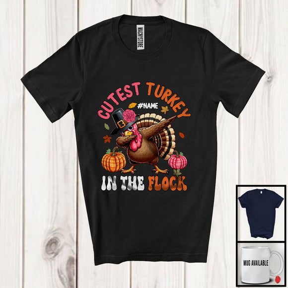 MacnyStore - Personalized Custom Name Cutest Turkey In The Flock; Lovely Thanksgiving Girl Dabbing Turkey T-Shirt