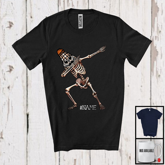 MacnyStore - Personalized Custom Name Dabbing Badminton Skeleton, Cheerful Halloween Sport Player Team T-Shirt