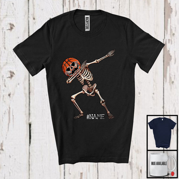 MacnyStore - Personalized Custom Name Dabbing Basketball Skeleton, Cheerful Halloween Sport Player Team T-Shirt