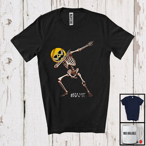 MacnyStore - Personalized Custom Name Dabbing Softball Skeleton, Cheerful Halloween Sport Player Team T-Shirt