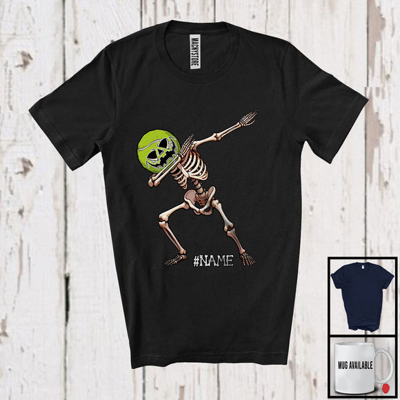 MacnyStore - Personalized Custom Name Dabbing Tennis Skeleton, Cheerful Halloween Sport Player Team T-Shirt