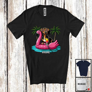 MacnyStore - Personalized Custom Name Dachshund On Flamingo Float; Lovely Summer Hawaii Pool Beach T-Shirt